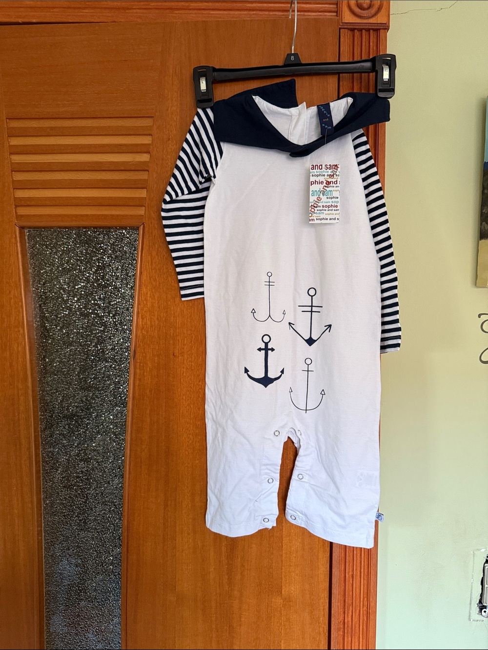 Sailor Anchor Baby One-Piece Romper - White & Navy